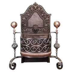 Gran rejilla para chimenea Arts & Crafts de forja pulida y bronce