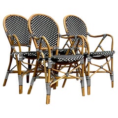 Vintage Boho Woven Resin Rattan Cafe Chairs - Set of 4