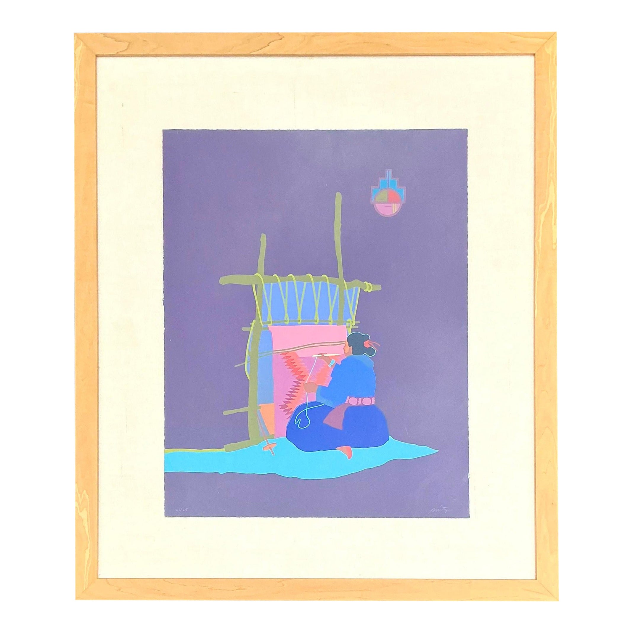 Lithographie sur papier vintage bohème signée John Nieto