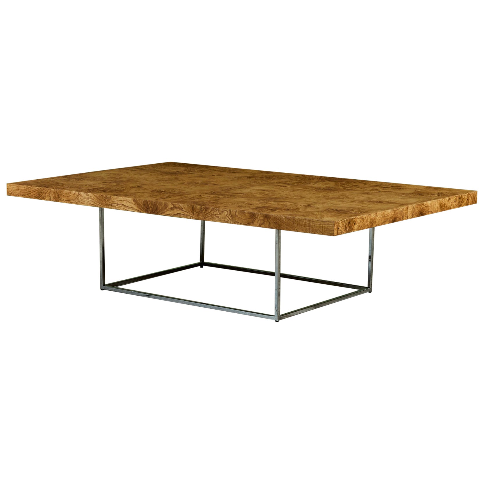 Mesa baja de madera de Burlwood y cromo Milo Baughman para Thayer Coggin