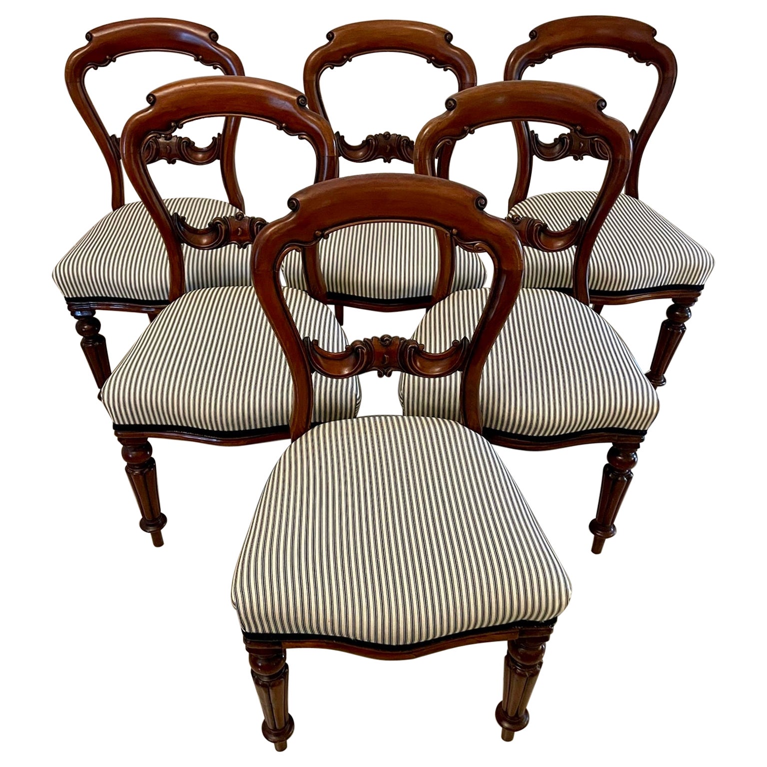 Antique Victorian Mahogany Carved Set of 6 Dining Chairs