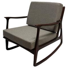 Mid-Century Modern Italian Upholstered Walnut Rocking Chair