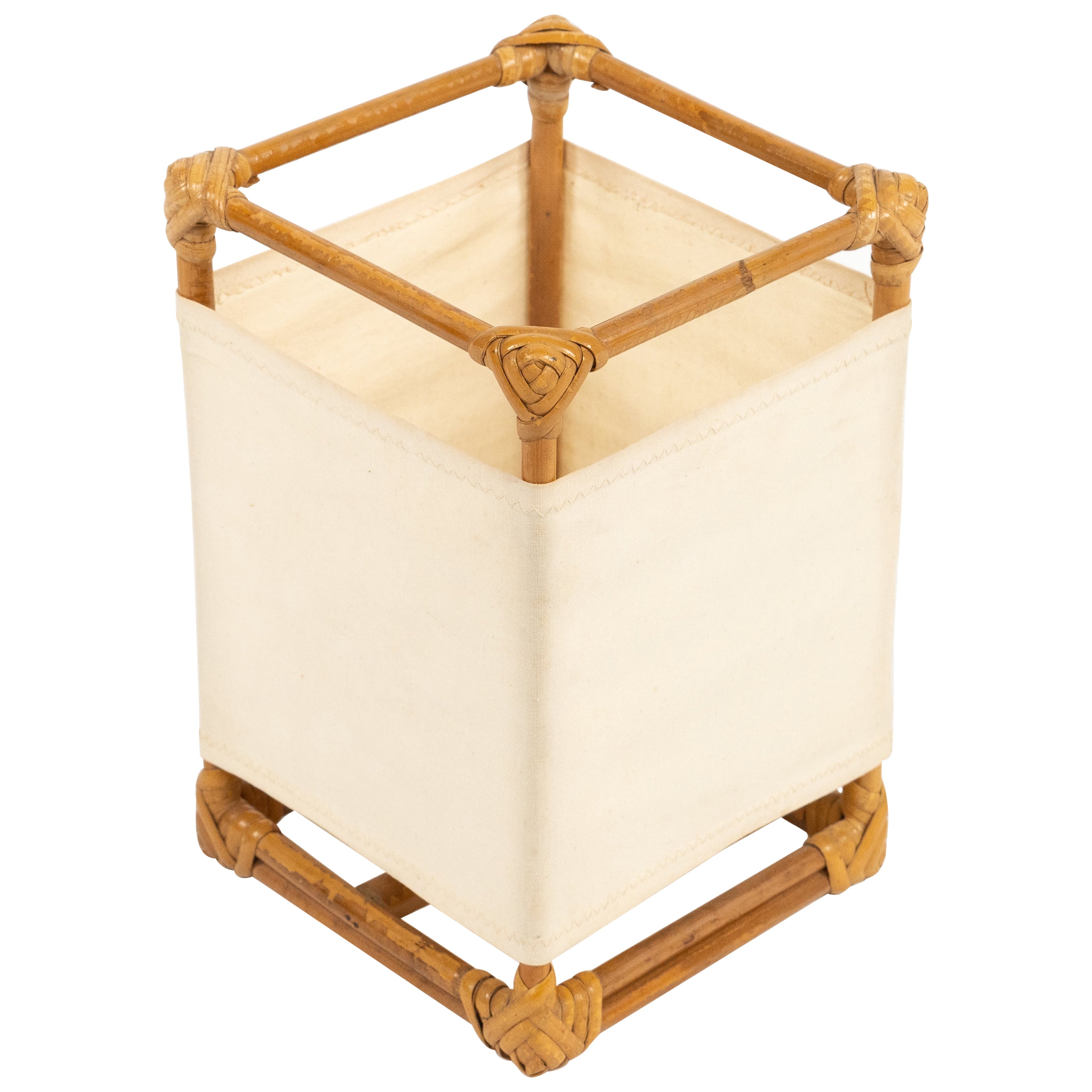 Table Lamp in Bamboo, Rattan and Fabric Attributed to Louis Sognot, France 1960s For Sale