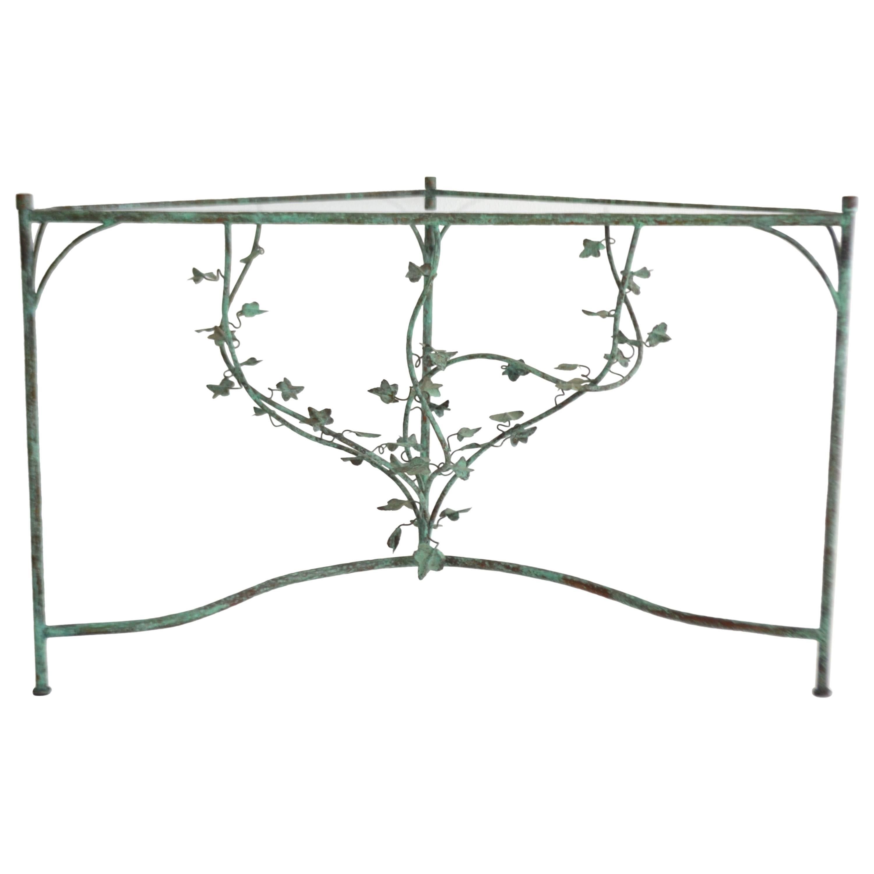 Hand-Wrought Verdigris Scrolling Vine Form Side Table or Console Table For Sale 3
