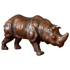Vintage Leather Rhino Sculpture