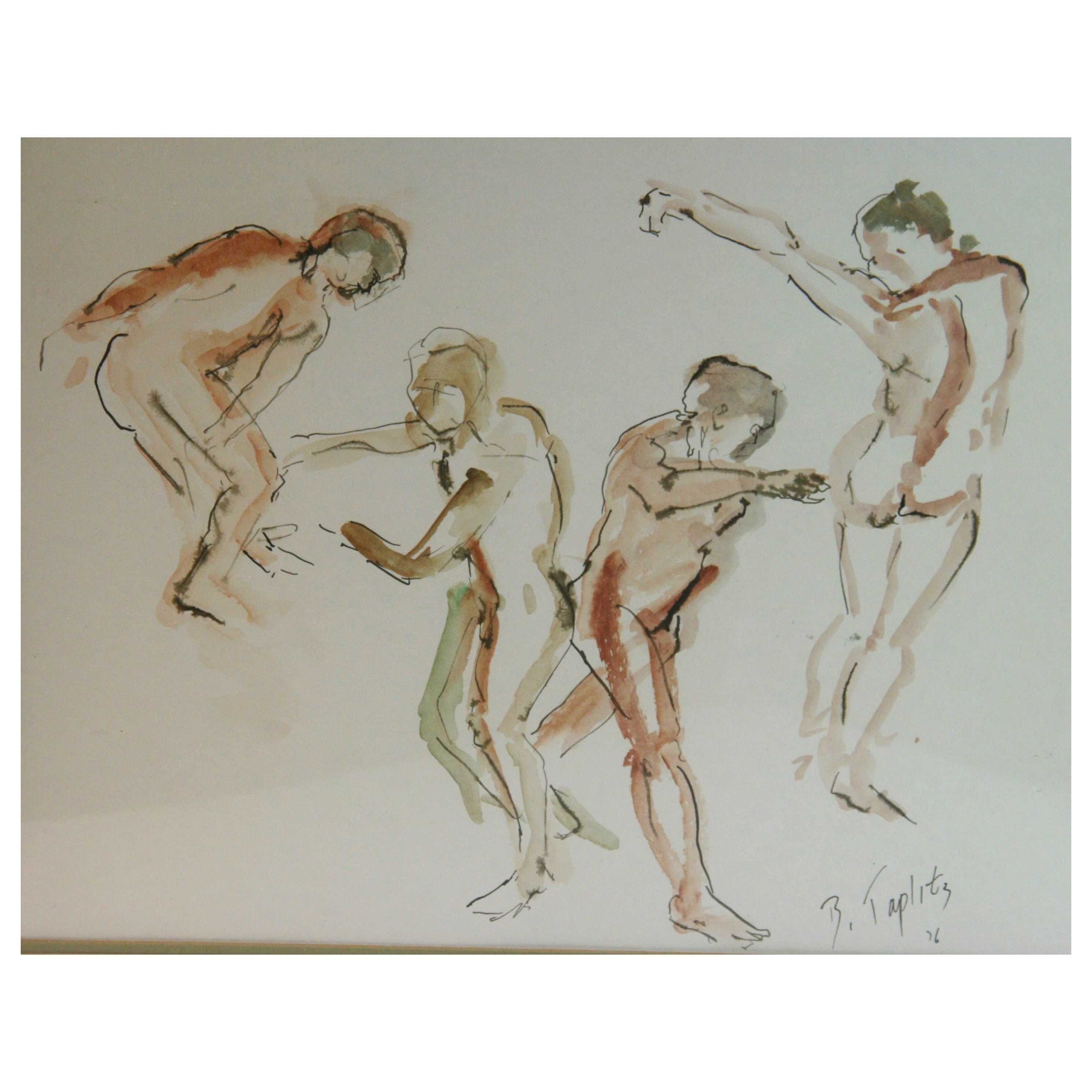 Pintura Cuatro desnudos masculinos danzantes  1976