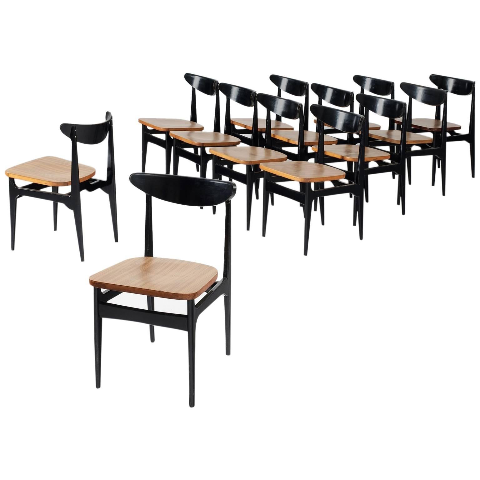 Set of 12 Black Wooden Dining Chairs For Sale at 1stDibs