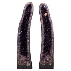 6 Ft Tall Pair of Large Dark Purple Amethyst Geodes, Symmetrical Crystal Decor