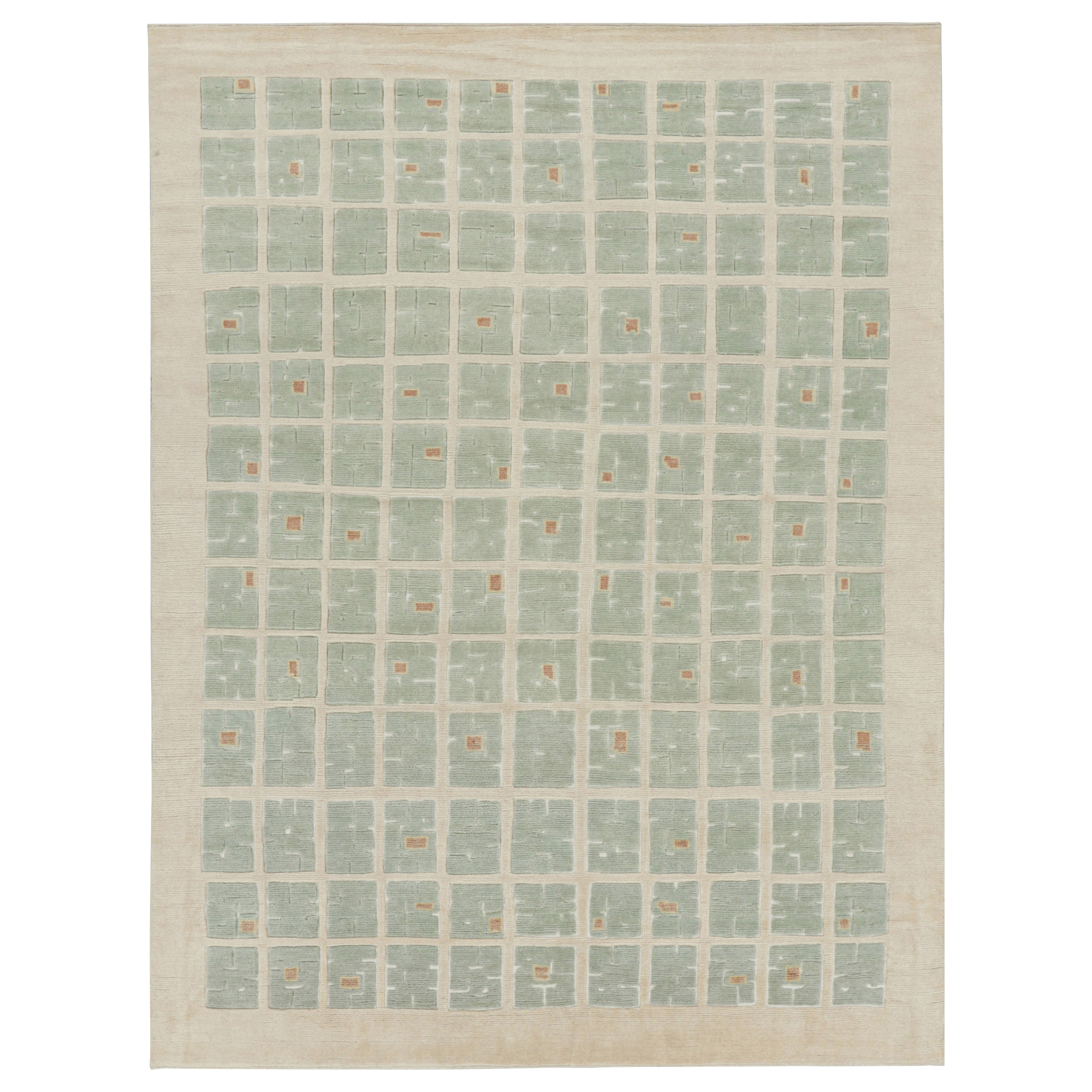 Alfombra francesa de estilo Art Déco Rug & Kilim con motivos geométricos de color verde claro