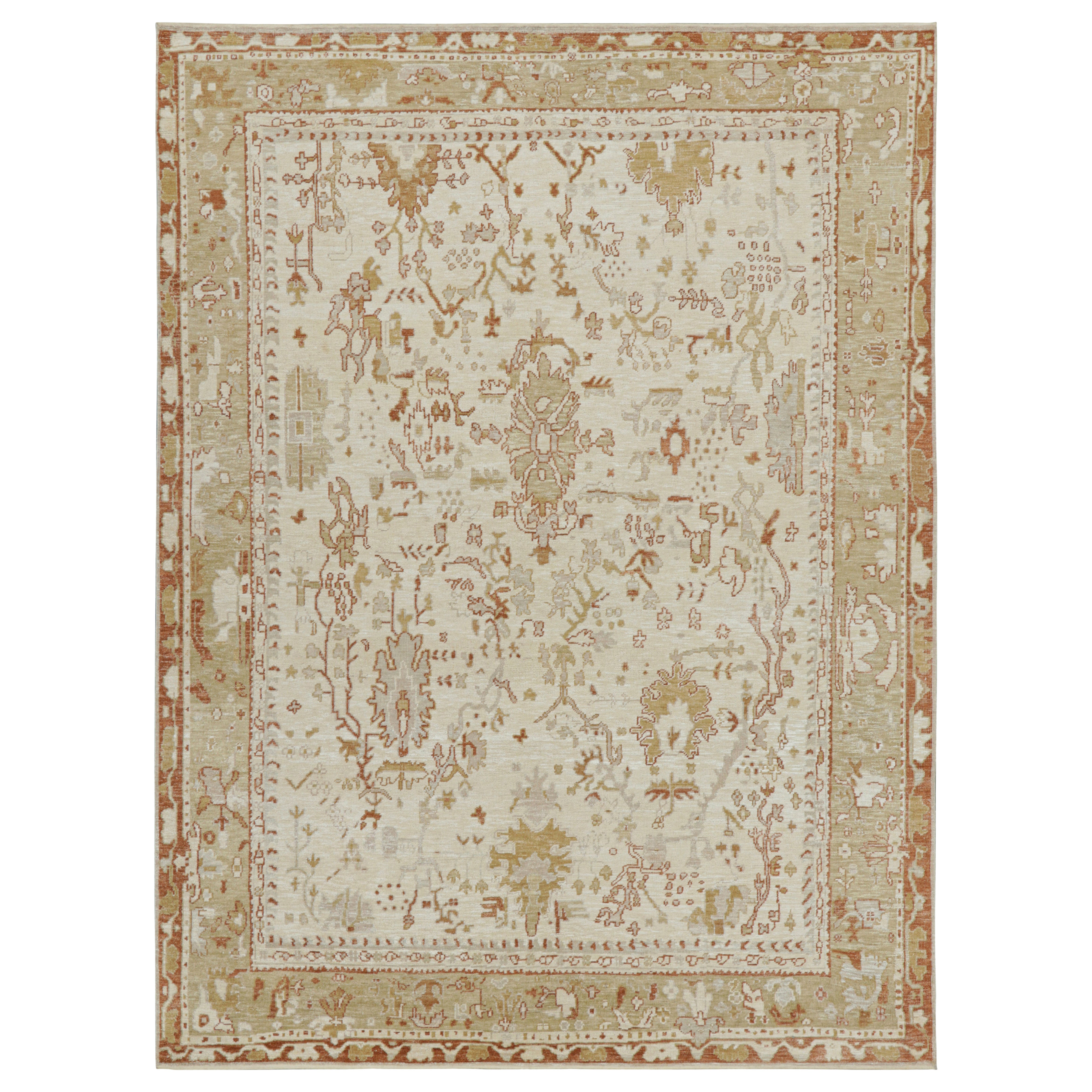 Rug & Kilim’s Oushak Style Rug in White with Gold Floral Patterns