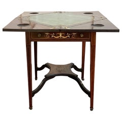 Antique 19th C. Edwardian Rosewood Inlaid Handkerchief Fold-Top Games Table
