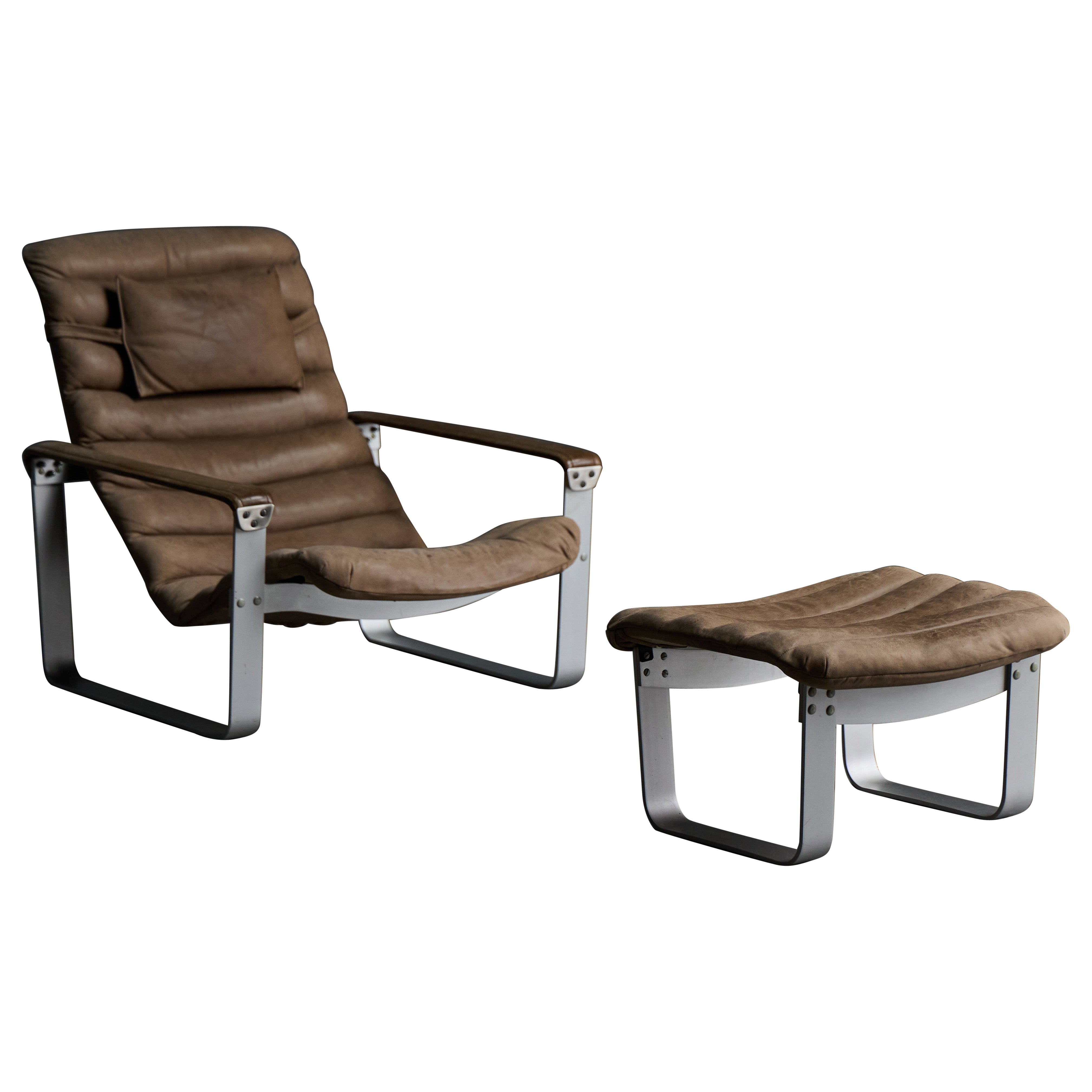 Pulkka Lounge Chair with Ottoman by Ilmari Lappalainen for Asko, Finland, 1960s