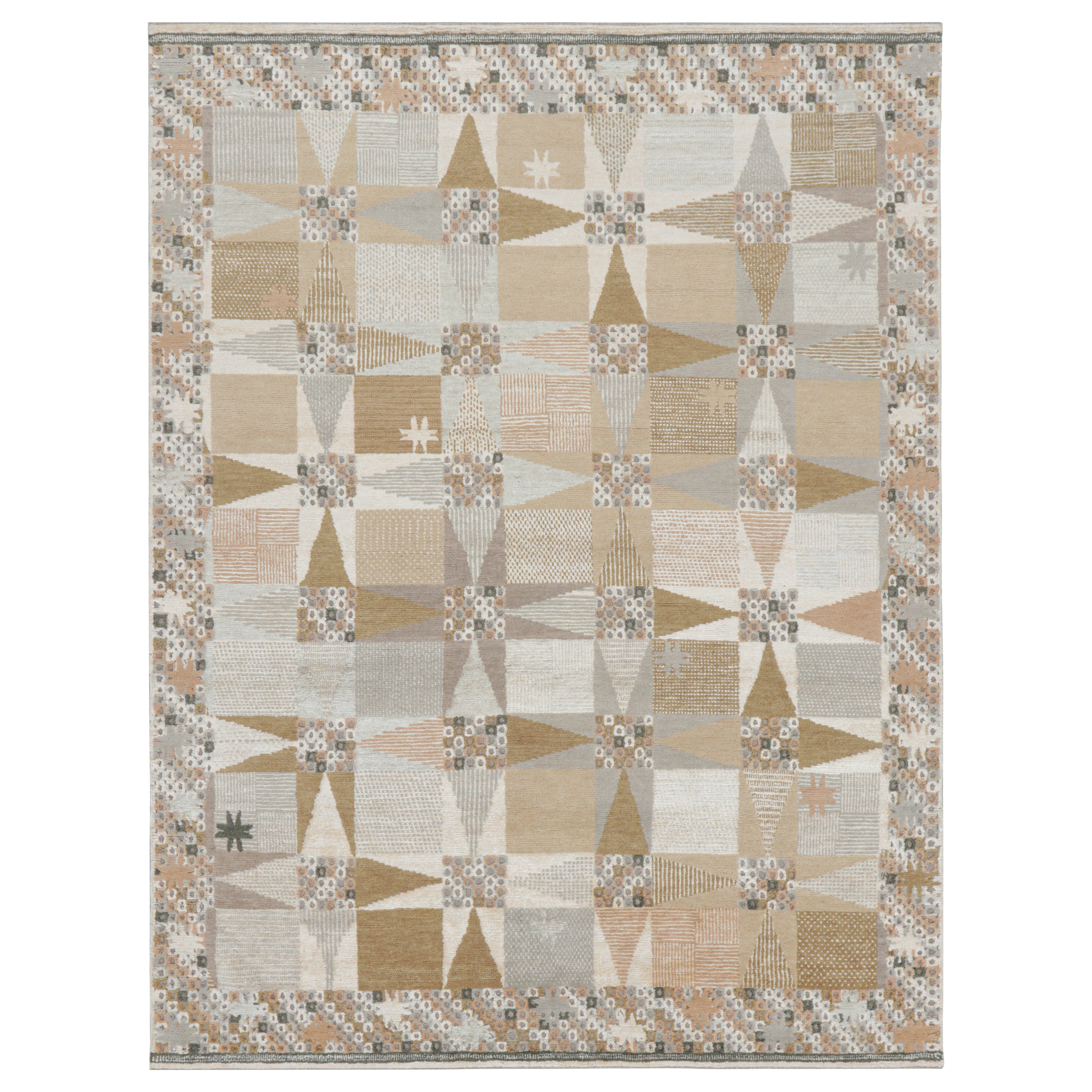 Alfombra de estilo escandinavo de Rug & Kilim con motivos geométricos beige-marrón y gris en venta