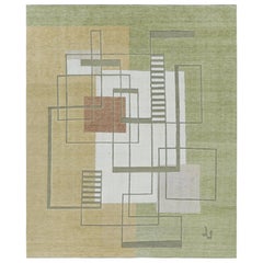 Rug & Kilim’s Scandinavian Style Rug in Green with High-Low Geometric Patterns