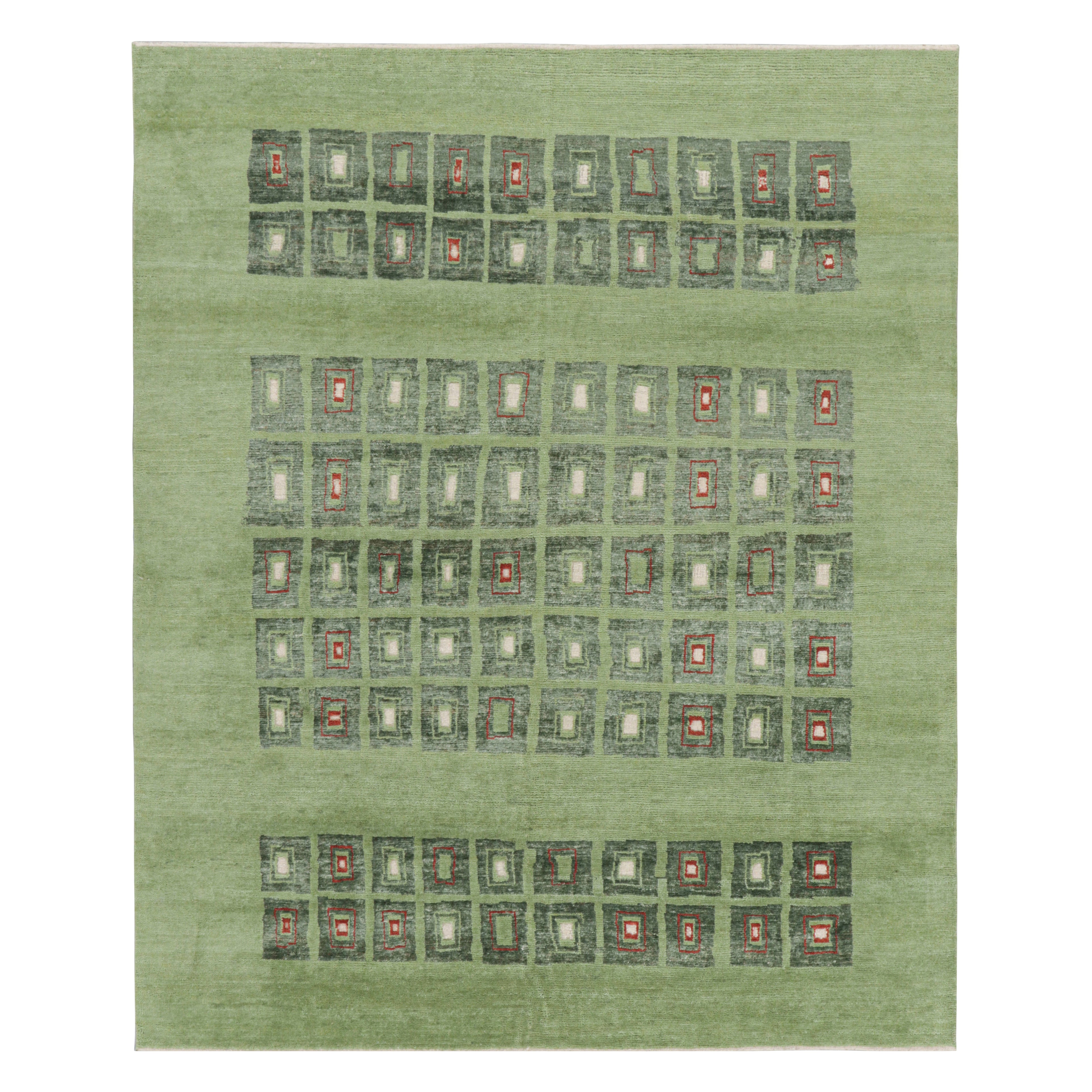 Rug & Kilim’s French Art Deco Style Rug in Green with Geometric Patterns