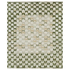Rug & Kilim’s Scandinavian Style Rug in Green and White with Geometric Patterns