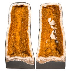 Pair of X-Large 3.6 Ft Citrine Geodes with Golden Orange Druzy, Luxury Crystal