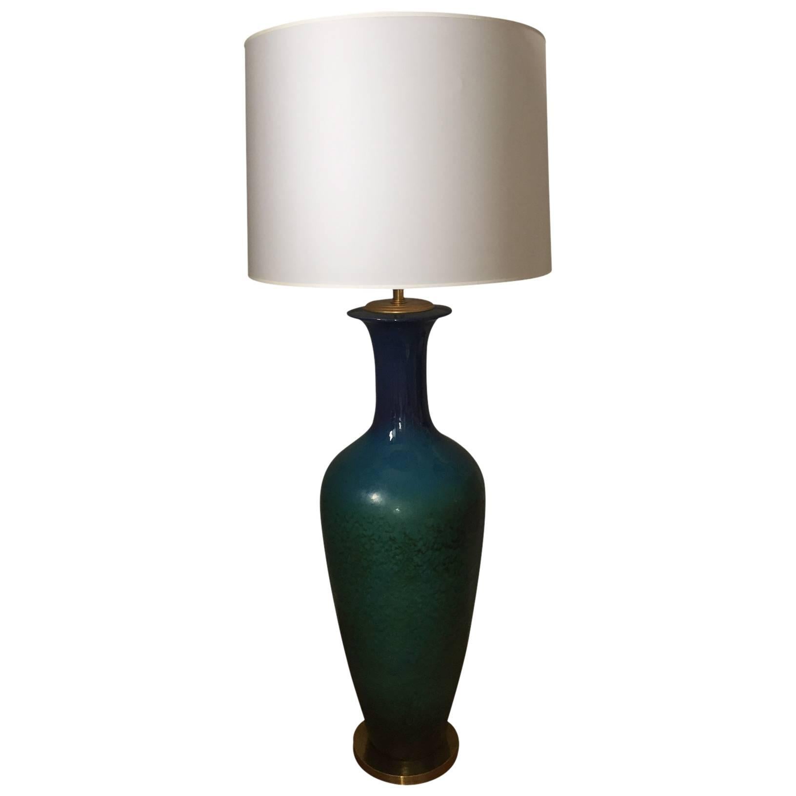 Large Vintage Glazed Pottery Floor Lamp For Sale