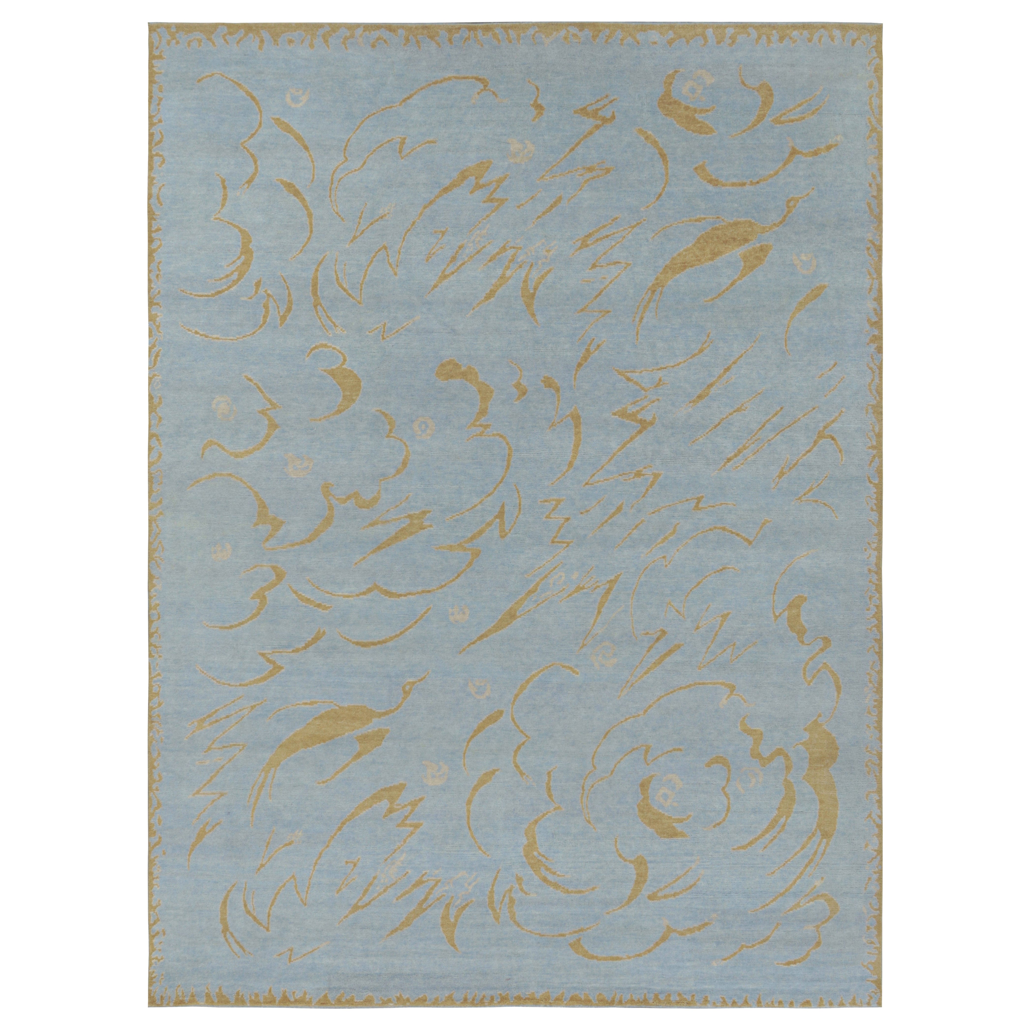 Rug & Kilim’s French Art Deco Style Rug in Blue with Gold Geometric Patterns
