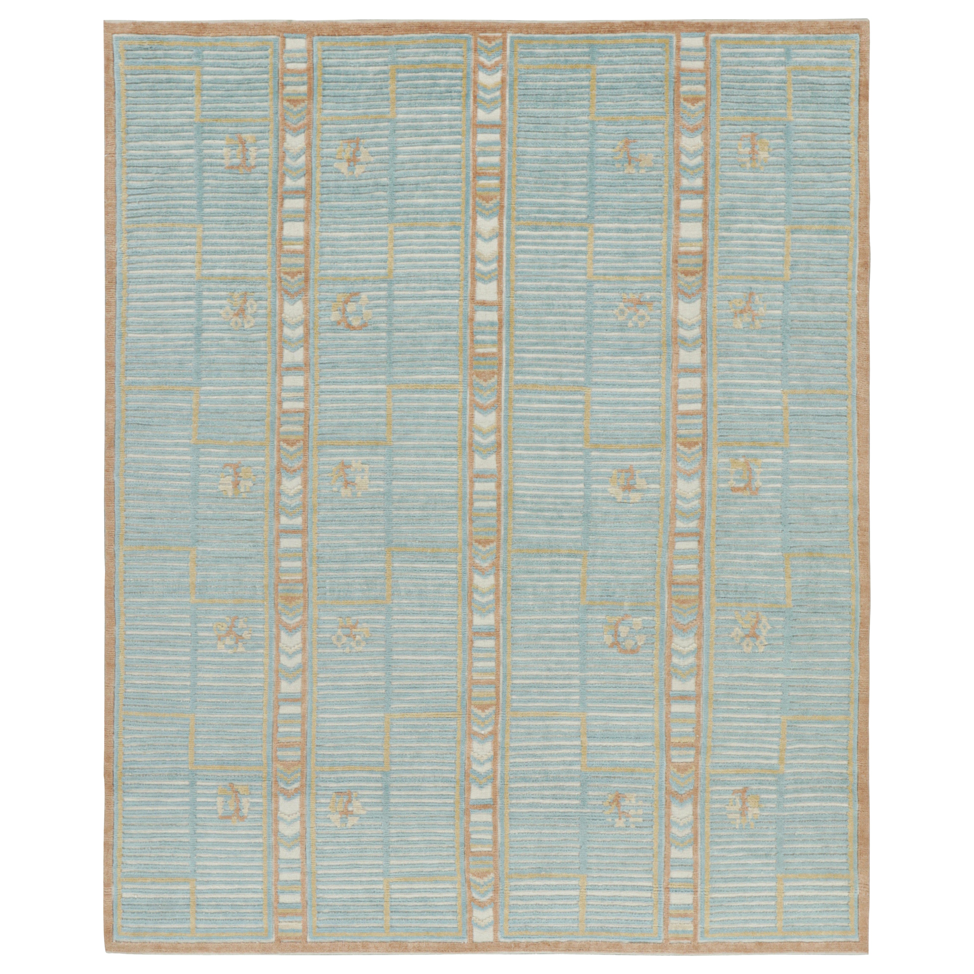 Rug & Kilim’s Scandinavian Style Rug in Blue with Geometric Patterns