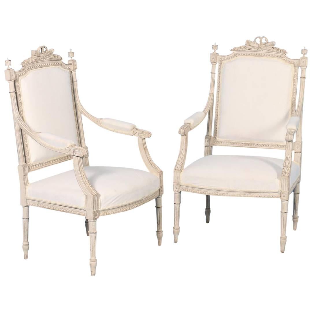 Pair of White Gustavian Armchairs from Sweden, circa 1840