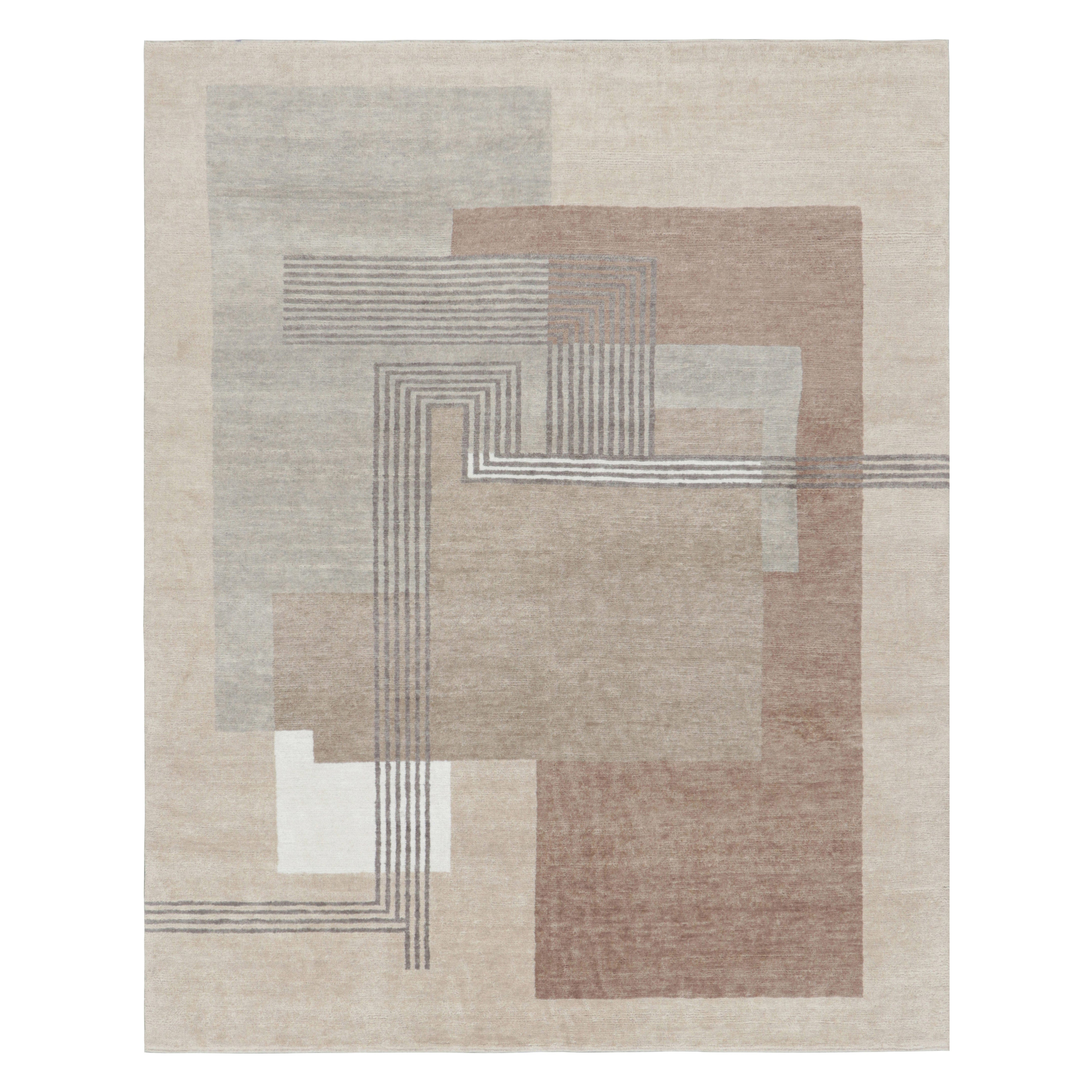 Rug & Kilim’s French Art Deco Style Rug in Beige-Brown & Gray Geometric Patterns
