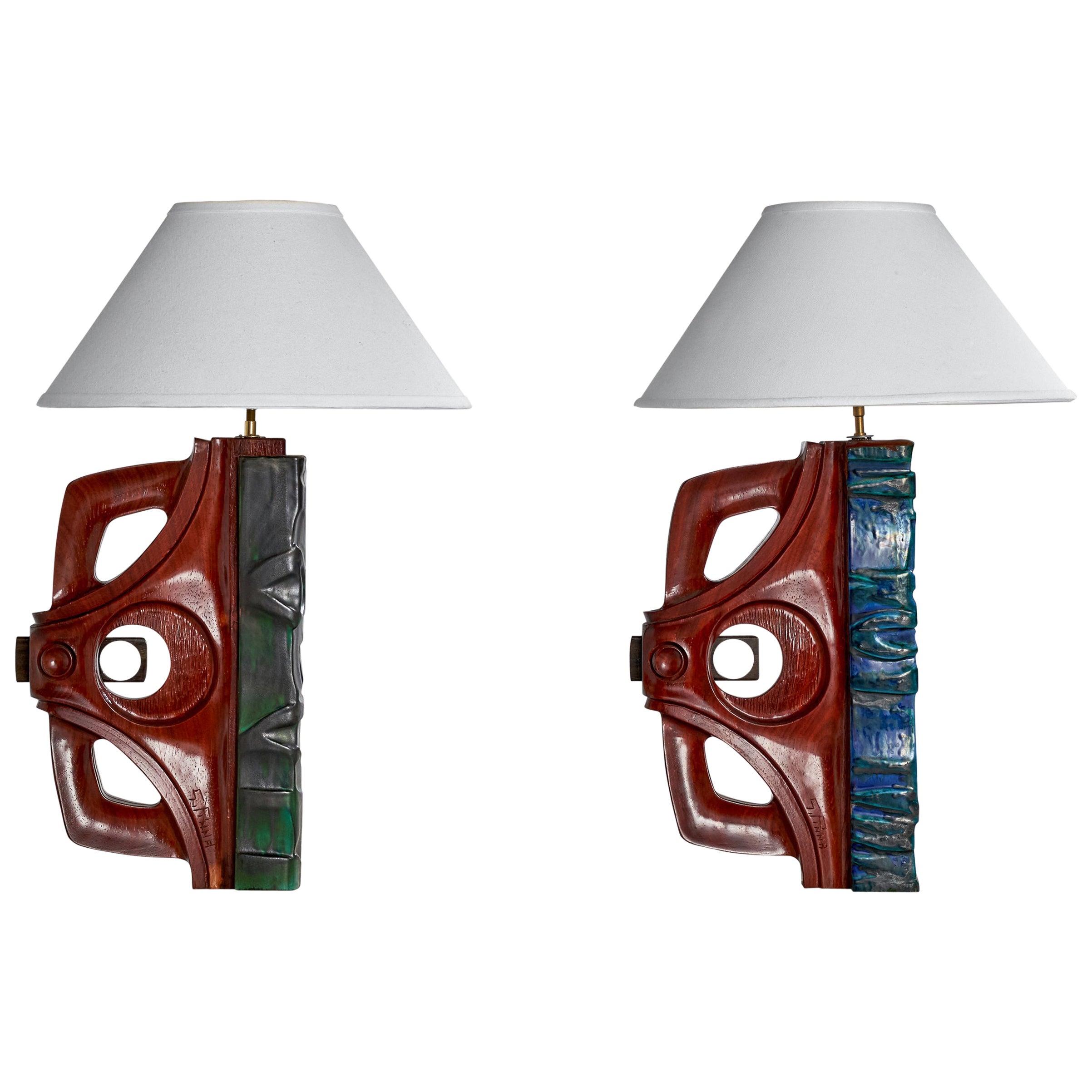 Gianni Pinna, Lampade da tavolo, Wood, Ceramica, Italia, anni '70