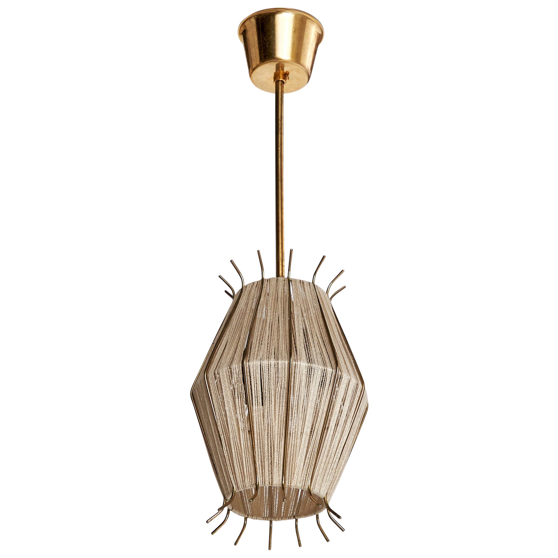Schwedische Designerin, Pendelleuchte, Messing, Stoff, Schweden, 1940er Jahre
