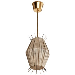 Schwedische Designerin, Pendelleuchte, Messing, Stoff, Schweden, 1940er Jahre