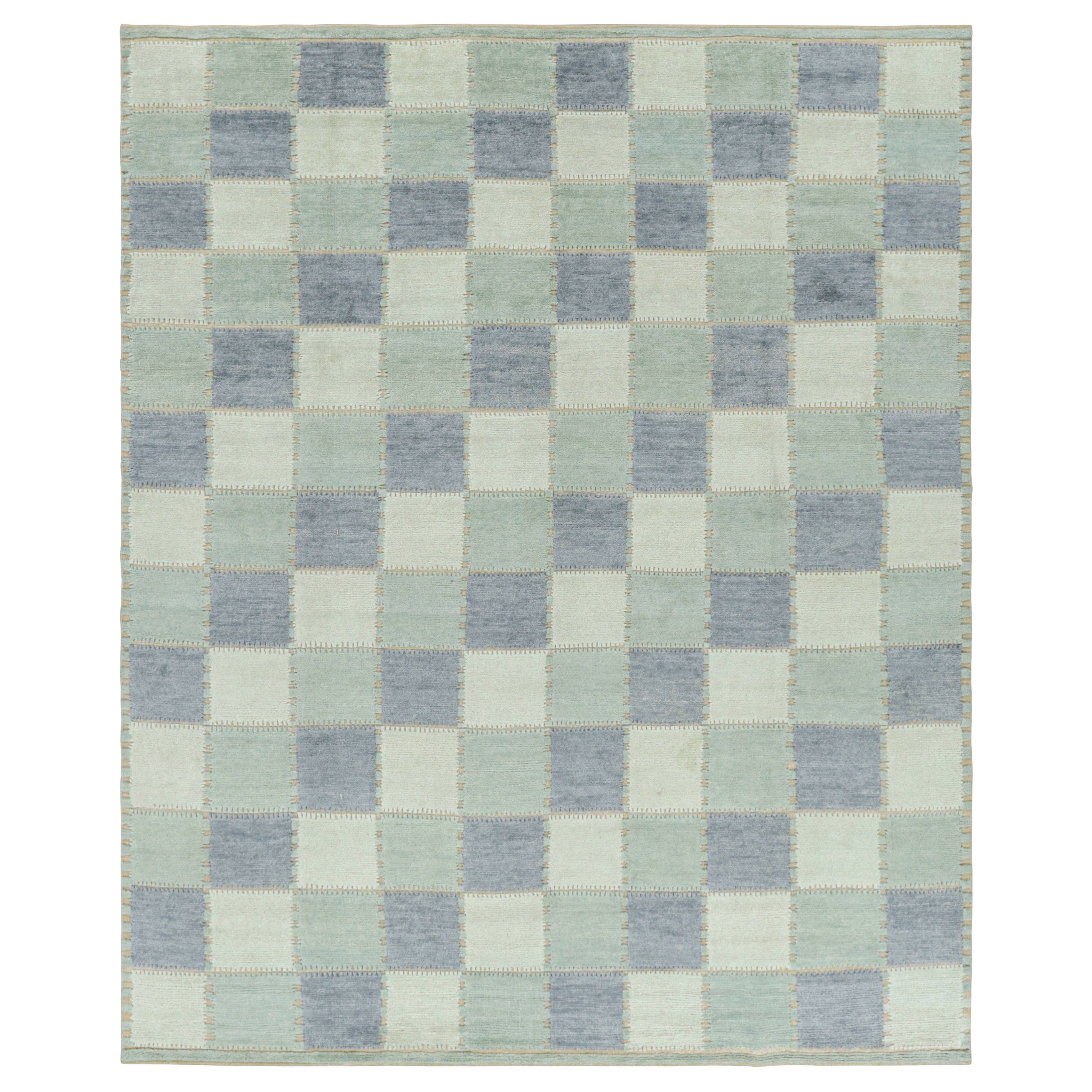 Rug & Kilim’s Scandinavian Style Rug with Geometric Patterns in Blue Tones