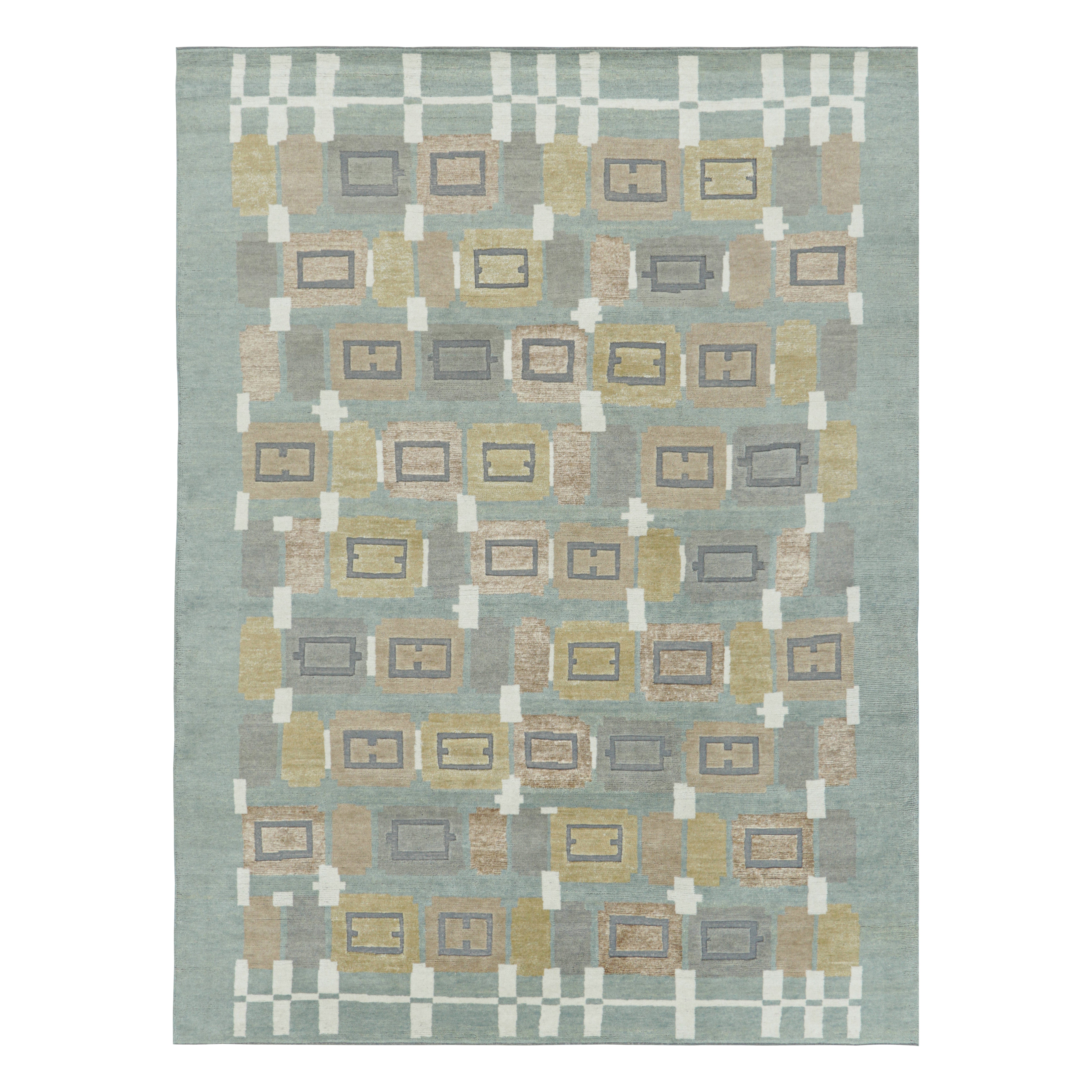 Rug & Kilim’s Scandinavian Style Rug in Blue with Beige-Brown Geometric Patterns