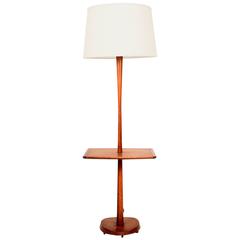 Mid-Century Modern Sculptural Walnut Floor Lamp with Built in Table