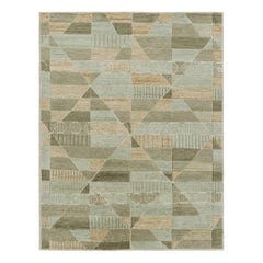 Rug & Kilim’s Scandinavian Style Rug in Green with High-Low Geometric Patterns