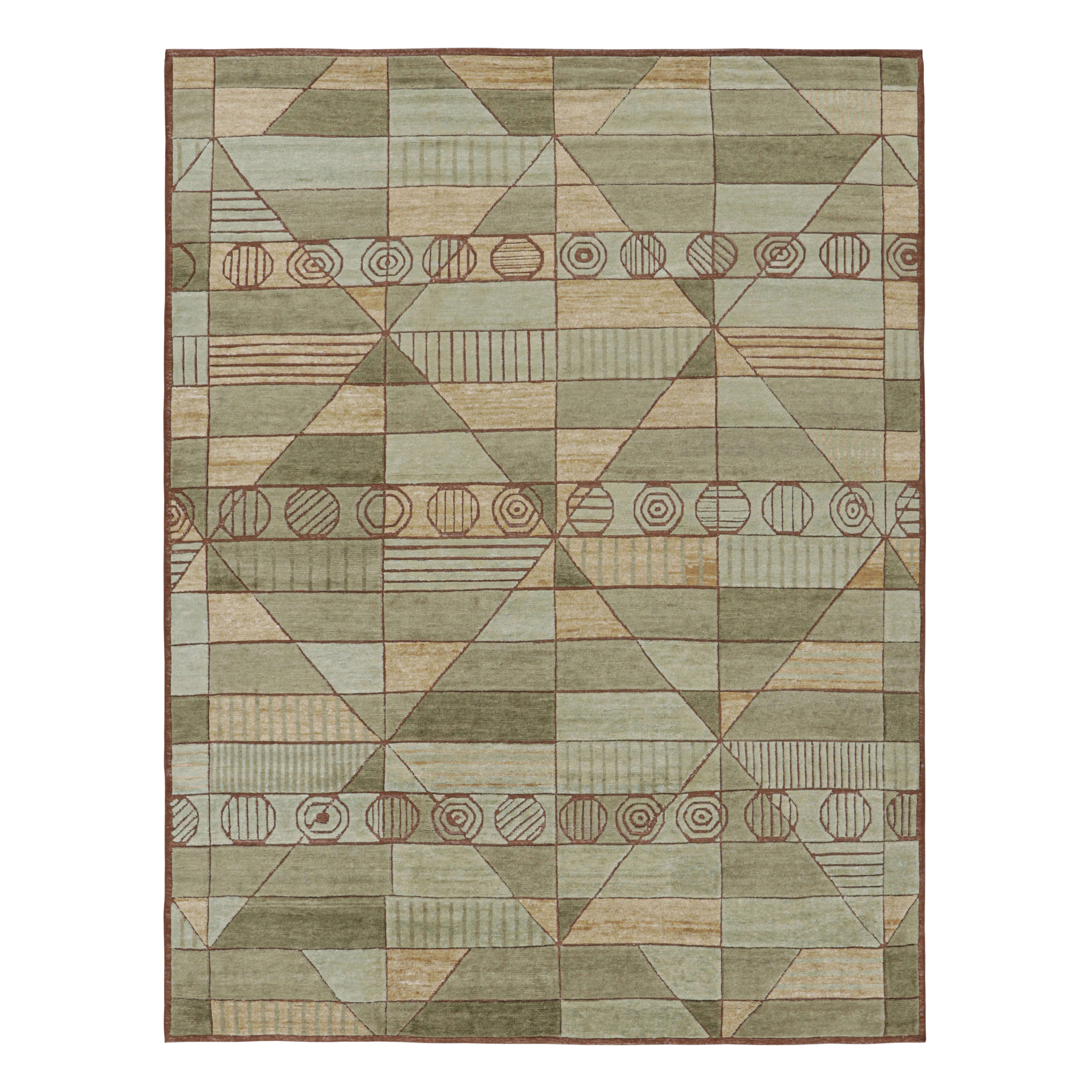 Rug & Kilim’s Scandinavian Style Rug in Green with High-Low Geometric Patterns