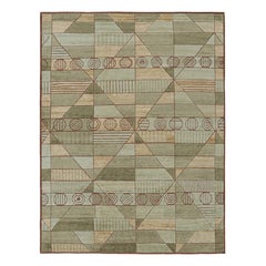 Rug & Kilim’s Scandinavian Style Rug in Green with High-Low Geometric Patterns