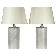 Pair of Large Satin White 'Rouleau' Ceramic Table Lamps by Design Frères
