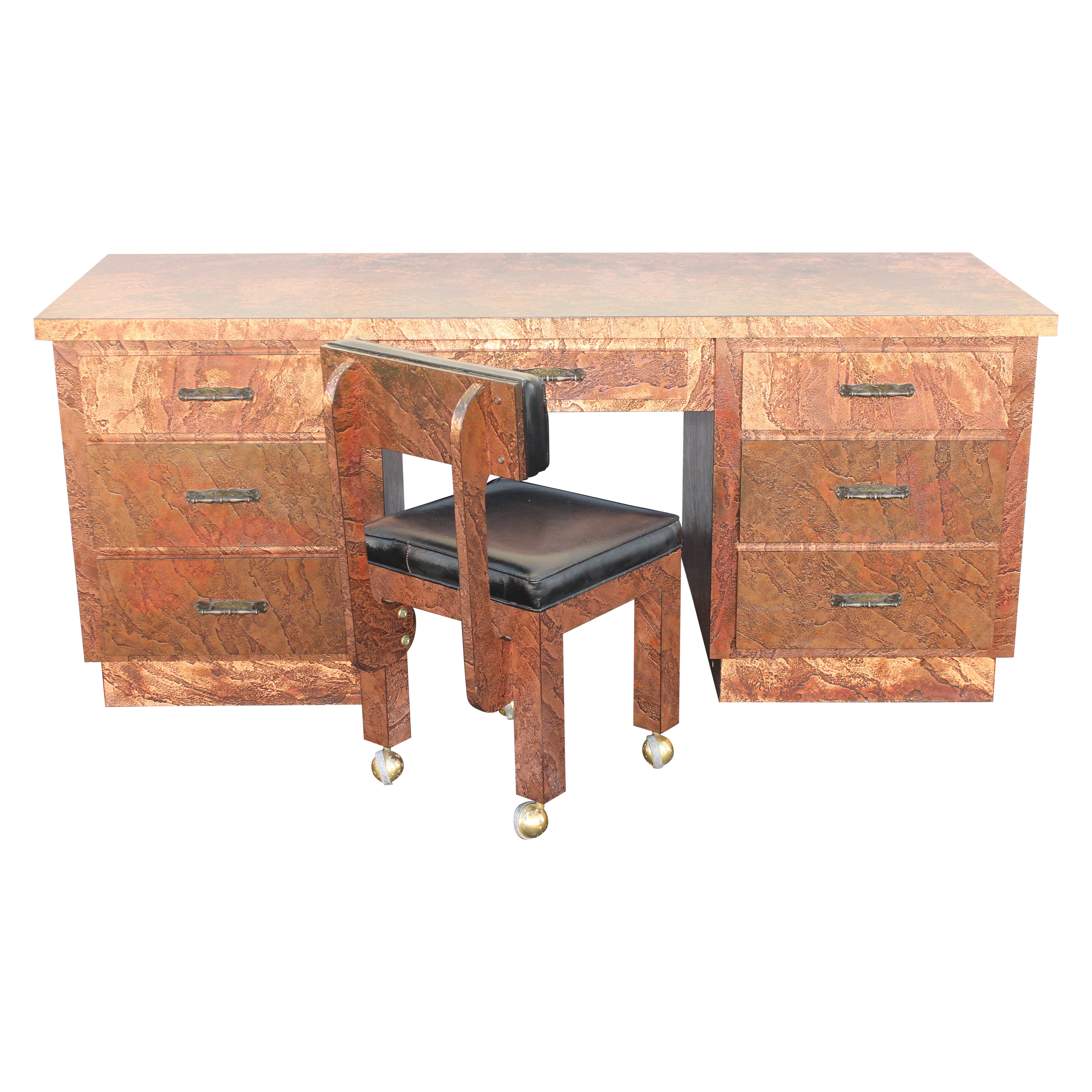1960's Mid Century Modern Copper Clad Writing Desk with Matching Chair