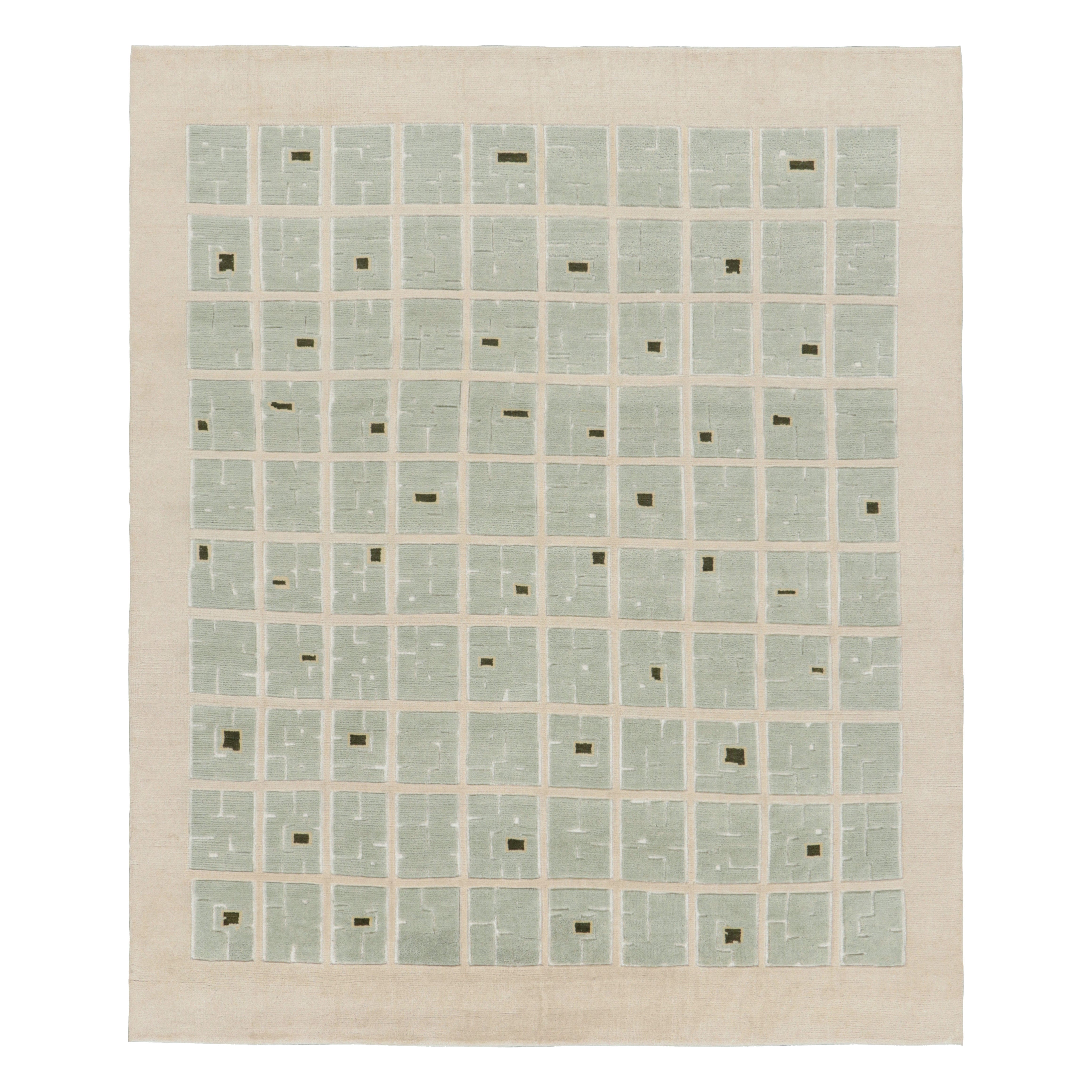 Rug & Kilim’s French Art Deco Style Rug in Cream with Seafoam Geometric Pattern