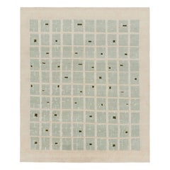 Alfombra francesa de estilo Art Déco de Rug & Kilim en crema con dibujo geométrico seafoam