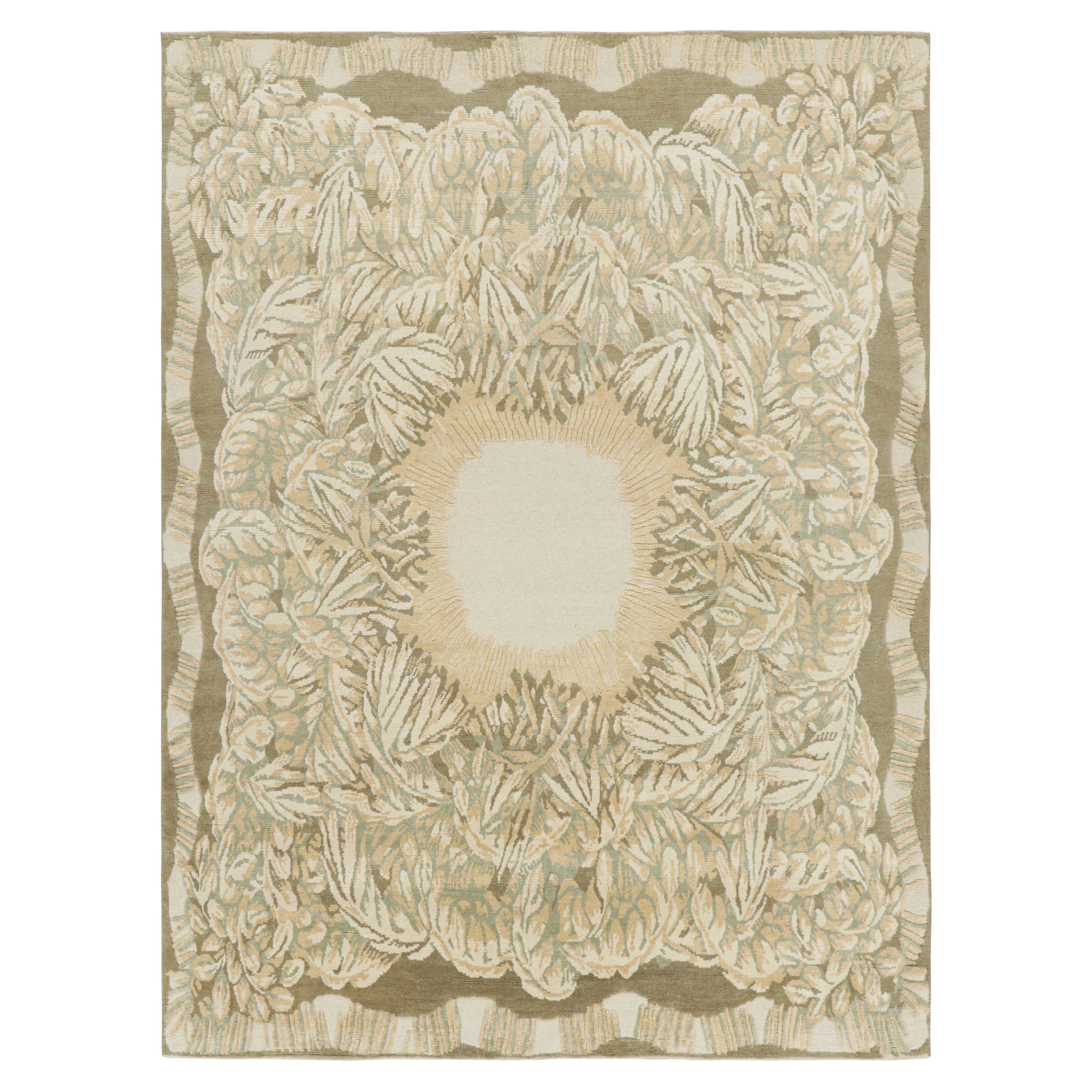 Alfombra francesa de estilo Art Déco Rug & Kilim con motivos florales en verde, crema y beige