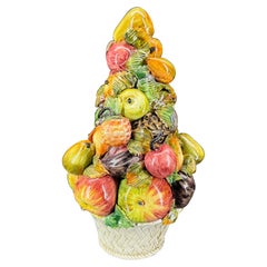 Centre de table de compote topiaire à paniers de fruits en céramique italienne