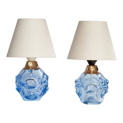 Börne Augustsson, Table Lamps, Glass, Brass, Sweden, 1940s