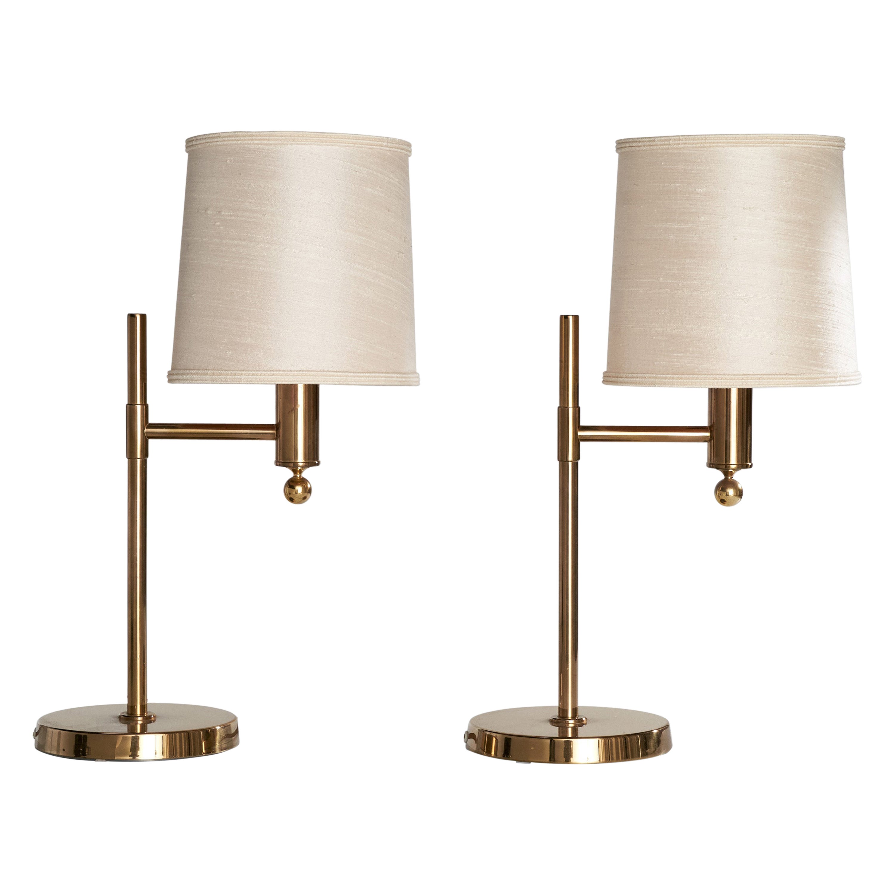 Bergboms, Table Lamps, Brass, Fabric, Sweden, 1970s