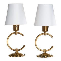 ABEA, lampes de bureau, laiton, tissu, Suède, années 1940