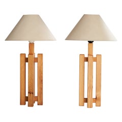 Schwedische Designerin, Tischlampen, Kiefernholz, Stoff, Schweden, 1970er Jahre