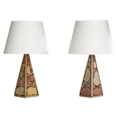 Swedish Designer, Table Lamps, Fossil Stone, Sweden, 1970s