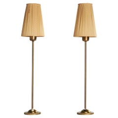 Swedish Designer, Table Lamps, Brass, Fabric, Sweden, 1940s