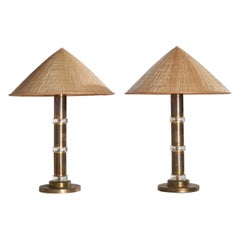 Gnosjö Konstsmide, Table Lamps, Acrylic, Brass, Rattan, Sweden, 1960s