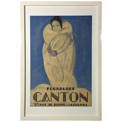 Large Framed Fourrures Canton Lithograph by Charles Loupot, France, 1948