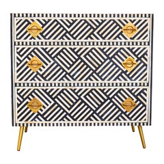 Lines Black Inlay Three Drawer Dresser, Chest of Drawer Handcrafted by Artisanal